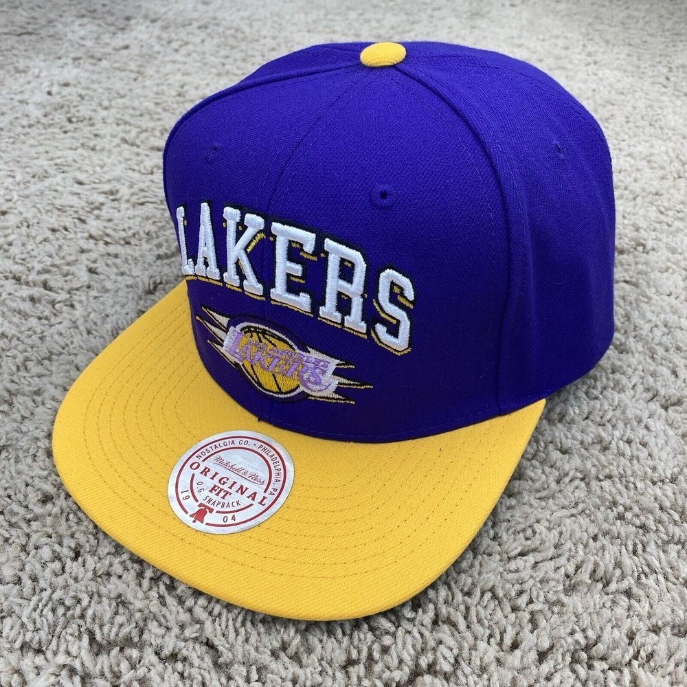 LA Lakers Hat Mitchell & Ness Snapback Purple Gold Arch Block Diamond Patch Cap - Picture 3 of 7